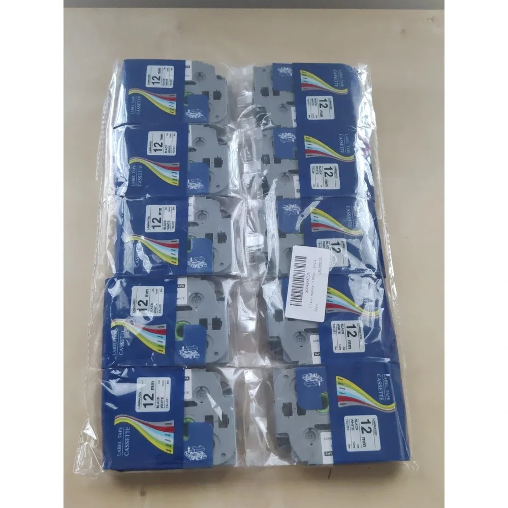 Lot Of 10 Label Tape Cassette Laminated 12 mm Black On White Tape TZc-231 Sealed